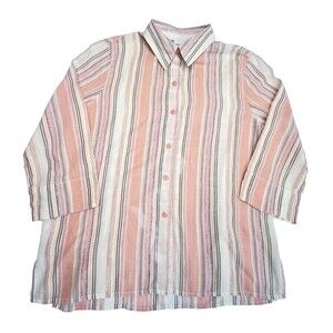 Vtg 90s Alfred Dunner Pastel Lightweight  Peach W/ Foil Striped Shirt 8 Petite